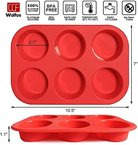 Walfos Silicone Muffin Pan - 6 Cup Non-Stick Silicone Cupcake Pan