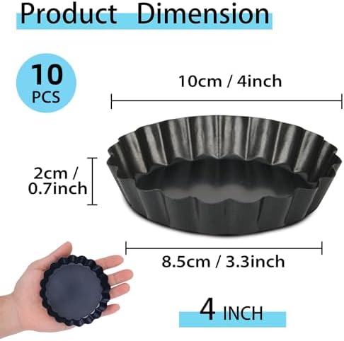 Mini Tart Pans with Removable Bottom 4 inch Set of 10 Non-stick Round