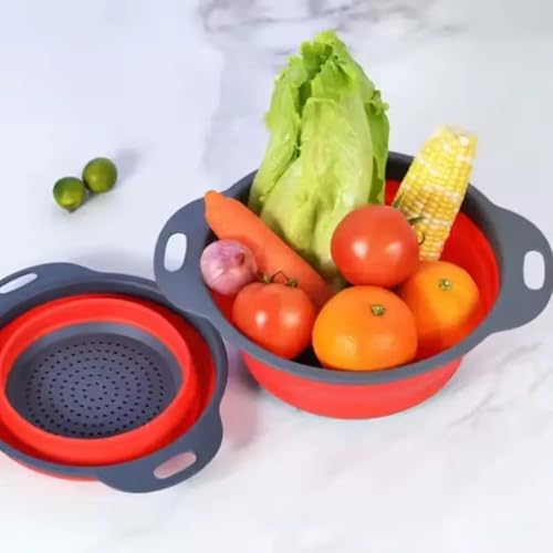Collapsible Colander Set of 4-2 Red + 2 Blue Silicone Foldable