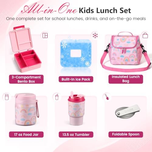 Pawtong Lunch Box Set with Bento Box Container, 17OZ Stainless Steel