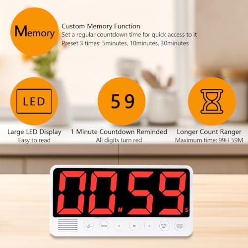 Digital Kitchen Timer, 7.1” Extra Large Display