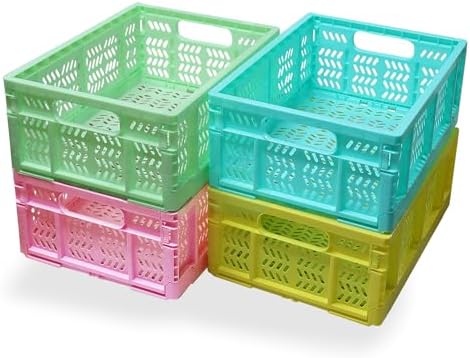 20L Folding Plastic Storage Crates, 4 Pack