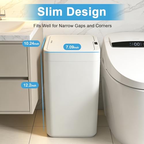 Naisu 4 Gal Bathroom Trash Can with Lid, 2 Pack, White
