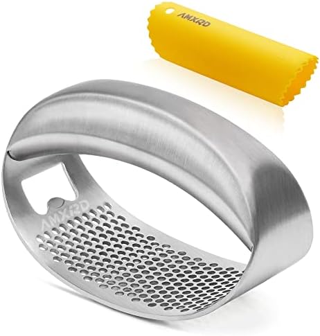 Stainless Steel Garlic Press Rocker with Silicone Peeler
