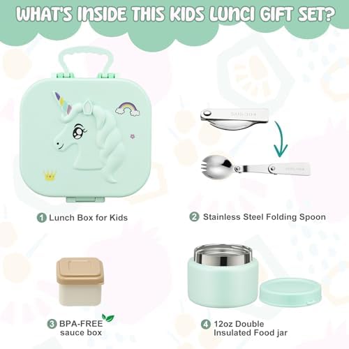 Lunch Box Kids, Girls Lunch Box 5 Compartment Bento Box for Kids with