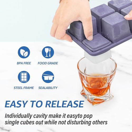 Mossime Large Silicone Ice Cube Trays with Lids, 2 Pack, Makes 2-Inch