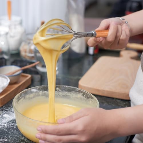 2 PCS Whisk Wooden Handle Stainless Steel, Wisking Tool Stainless