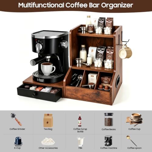Coffee Station Organizer with K Cup Holder Drawer for Countertop