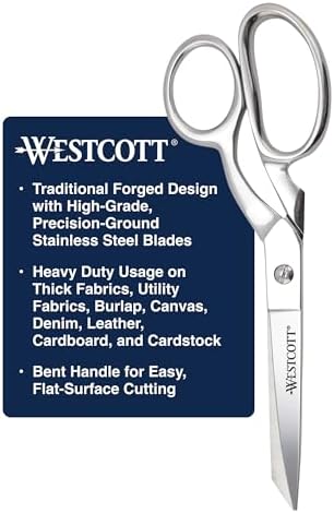 Westcott 8-Inch Forged Heavy Duty Bent Fabric Scissors