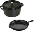 Staub Cast Iron 3-pc Cocotte and Fry Pan Set-Matte Black, Made in