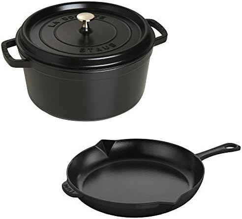 Staub Cast Iron 3-pc Cocotte and Fry Pan Set-Matte Black, Made in