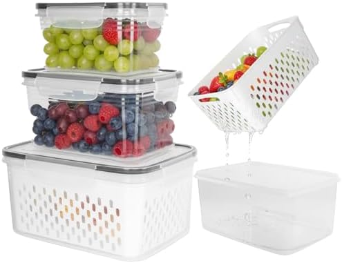 3 Pack Grape Containers for Fridge, 0.9-13.5 Qt