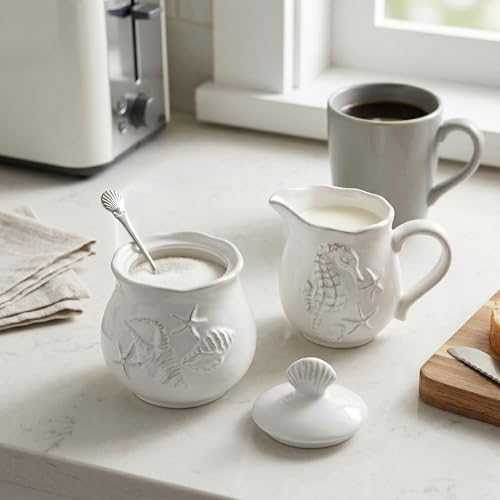 Blue Sky Ceramics Laguna Coastal Sugar and Creamer Set White, Multi