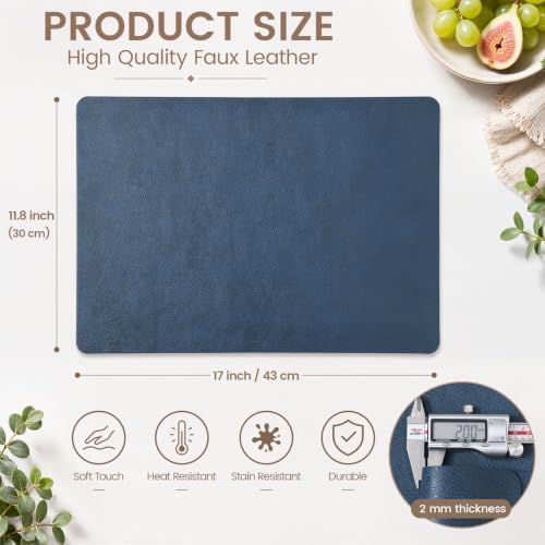 homing Faux Leather Vinyl Placemats Set of 6, Easy to Clean, Navy Blue