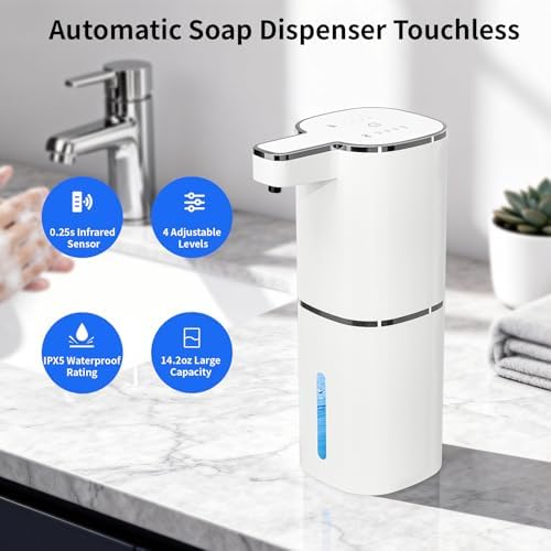 Automatic Foaming Soap Dispenser, USB Rechargeable (White, Foaming)