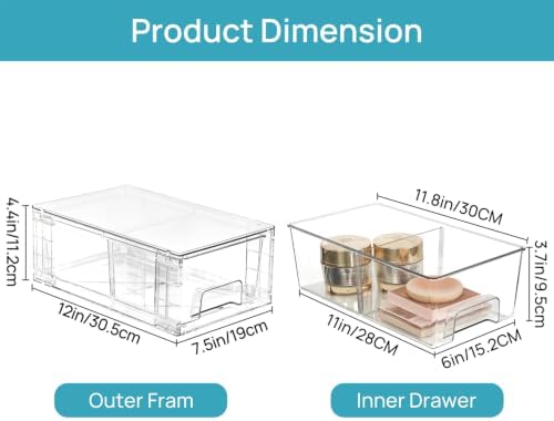 2 Pack Fridge Organizer Drawers, Stackable Pull-Out Refrigerator