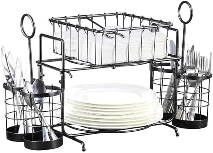 Metal Buffet Caddy Tabletop Organizer, Flatware Napkin and Plate