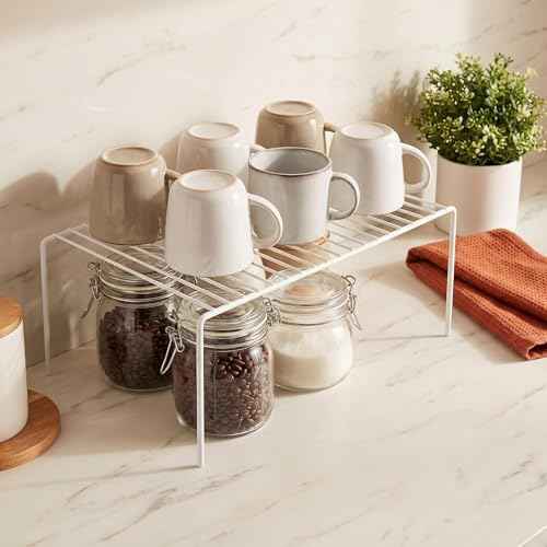 iPEGTOP Set of 6 Large (15.7 x 9.4 Inch) Kitchen Cabinet Organizer Shelf, Wire Freezer Storage Shelves Rack, Rustproof Steel Metal Shelf Riser for Dish Plates Pantry Cupboard Organization, White