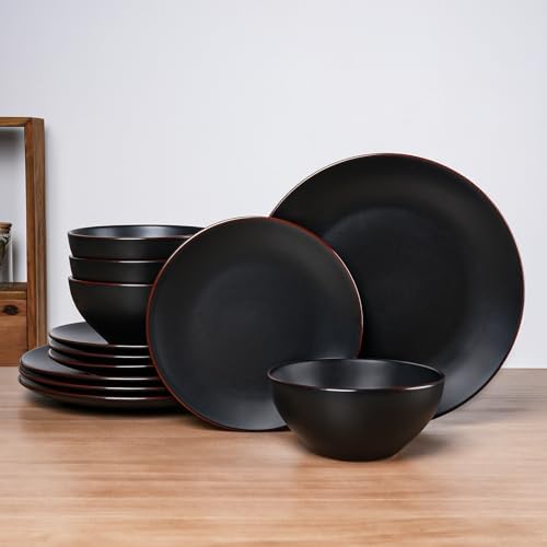 Famiware Venus Plates and Bowls Sets, 12pcs Stoneware Dinnerware Set