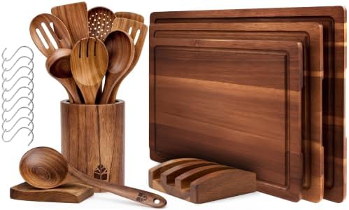 Wooden Spoons and Cutting Board Set, 12-Piece Teak