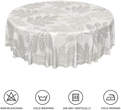 Grey Leaves Round Tablecloth 42 Inch Spring Leaf Printed Rustic