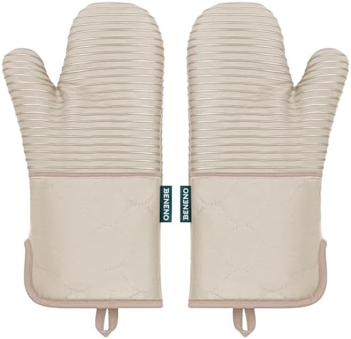 Beneno Heat Resistant 500°F Kitchen Oven Mitts 2-Pack, 7.5"x14.3"