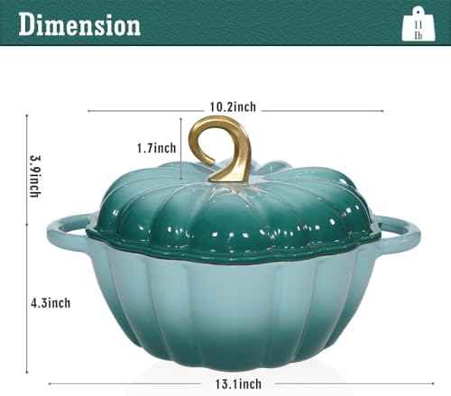 Pumpkin Enameled Cast Iron Dutch Oven with Lid, 4.5 QT Dual Handles