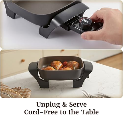 Elite Gourmet 2.5Qt PFAS-Free Ceramic Electric Skillet, 8"x8", Compact