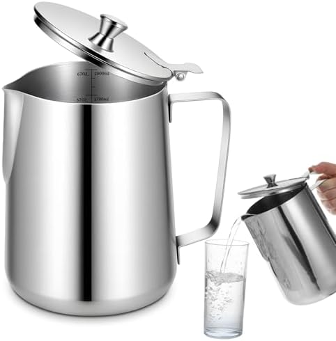 Stainless Steel Pitcher with Lid, 70 oz Metal Measuring Cup with