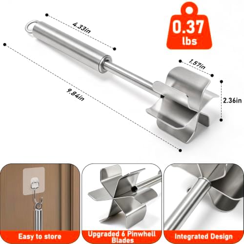TRELC 304 Stainless Steel Meat Masher, 6 Blade Ground Beef Chopper