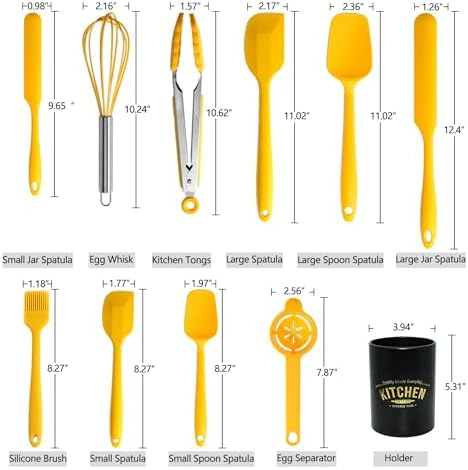 Silicone Spatula Set of 11 Kitchen Utensils with Iron Utensils Holder