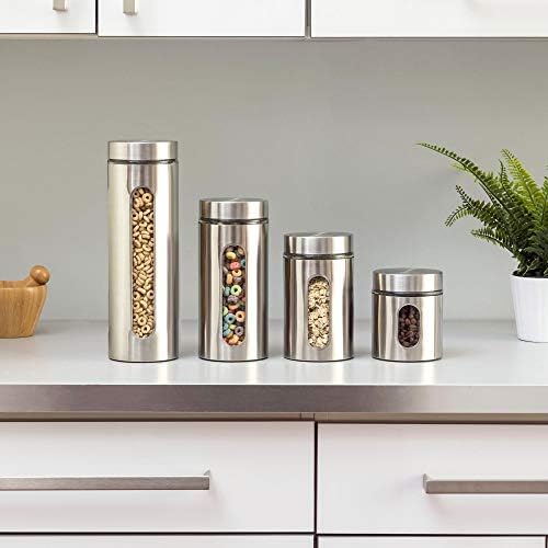 Quality 4pc Stainless Steel Canister Set for Kitchen Counter with