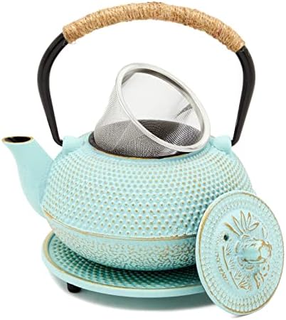 Juvale Cast Iron Tea Kettle with Infuser - Green, 18 oz/500 ml