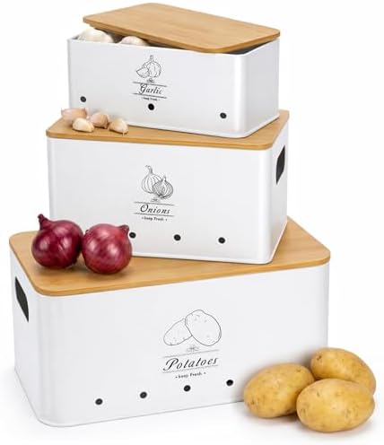 Kitchen Vegetable Storage Tins Set of 3, Potato Storage Bins