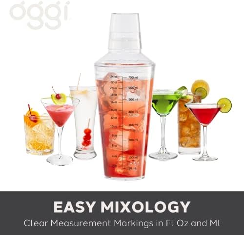 OGGI Clear Cocktail Shaker - 24 oz / 700 ml, Clear Durable Plastic