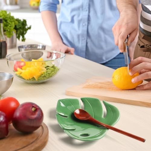 Honeydak Ceramic Spoon Rest Monstera Leaf Kitchen Holder, Xmas