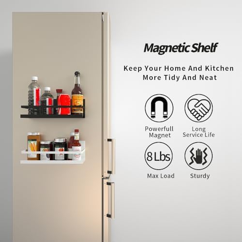 2 Pack Magnetic Spice Rack for Refrigerator, Black