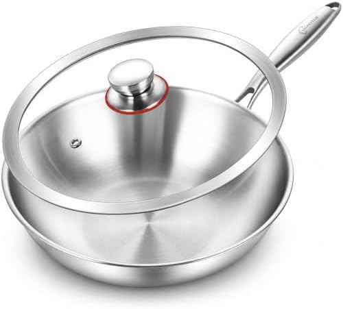 13-Inch Tri-Ply Stainless Steel Wok Pan with Lid | Detachable handle