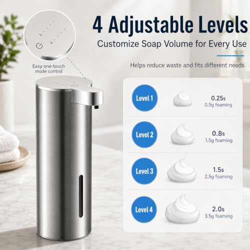 Automatic Foaming Hand Soap Dispenser, Rechargeable Stainless Steel