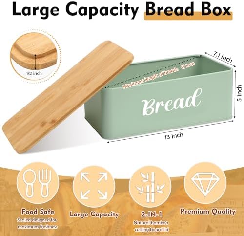 Hushee Metal Bread Box Butter Dish with Bamboo Cutting Board, Sage