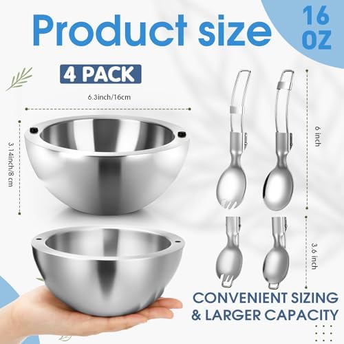 LemonRoad 4 Pack 16 oz Chilled Dip Bowl, Silver Stainless Steel Dish
