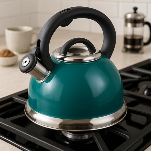 3.0 QT Stainless Steel Whistling Tea Kettle, Aqua Blue