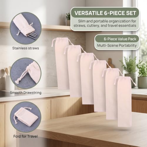 BESTYASH 6pcs Straw Carrying Pouch for Stainless Steel Straws
