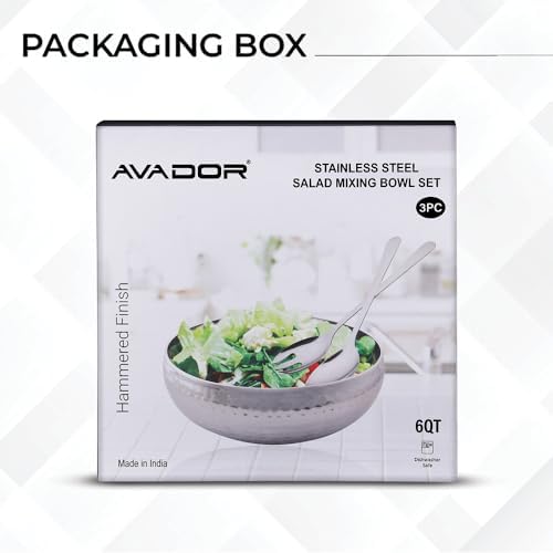 Avador® Set of 3 Premium Stainless Steel Salad Mixing Bowl Hammered