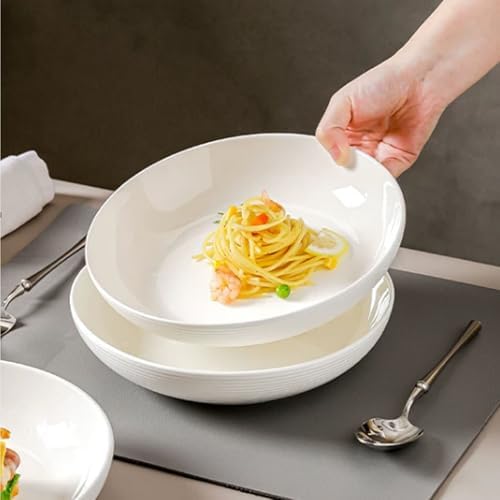 White Ceramic Pasta Bowls Set of 4, 8.7 Inch Large Deep Salad Plates