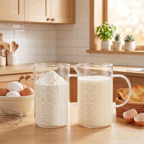 2 Pack Glass Liquid Measuring Cup 500ML 2 CUP with Handle, High