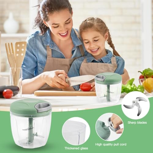 Manual Chopper 900ml, Onion Chopper with 4 Stainless Steel Blades, 1