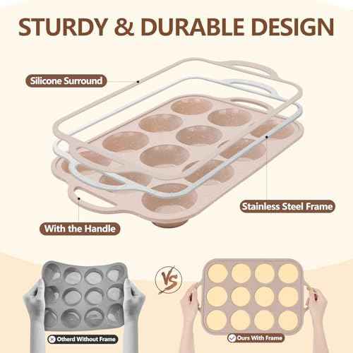 Vinino 8-Piece Baking Pans Set Nonstick, Bakeware Set includes Silicone Muffin, Loaf, Cake Pans with Metal Reinforced Frame, and Carbon Steel Roasting Pan, Cookie Sheet, Cooling rack for Oven