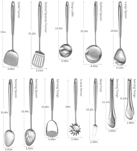 304 Stainlss Steel Kitchen Utensils Set, 12 Pcs Long Metal Cooking