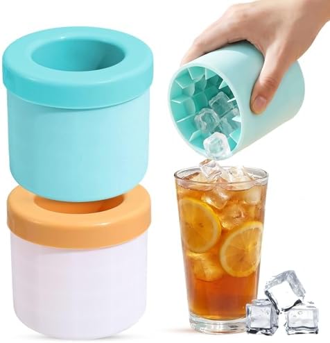 Set of 2 Mini Ice Cylinder, Silicone Nugget Ice Maker Squeeze &